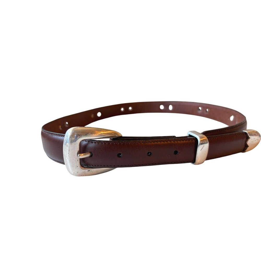 Vintage 1996 Brown Leather Golf Belt Silver Medallion Buckle Western Mens 44" L